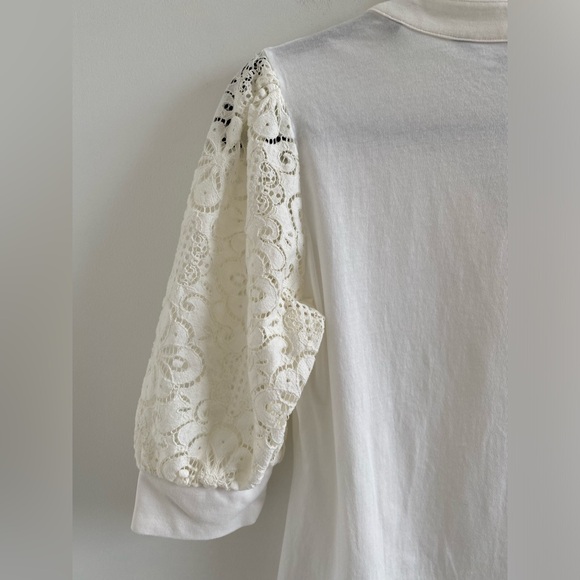 Veronica Beard Coralee Floral Lace Puff Sleeve Split Neck Top Small Off White - Picture 10 of 11